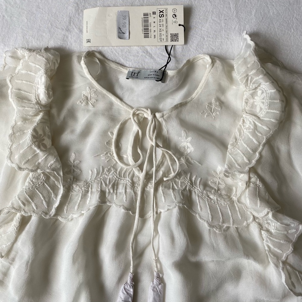Zara White Ruffled Top - Picture 2 of 3